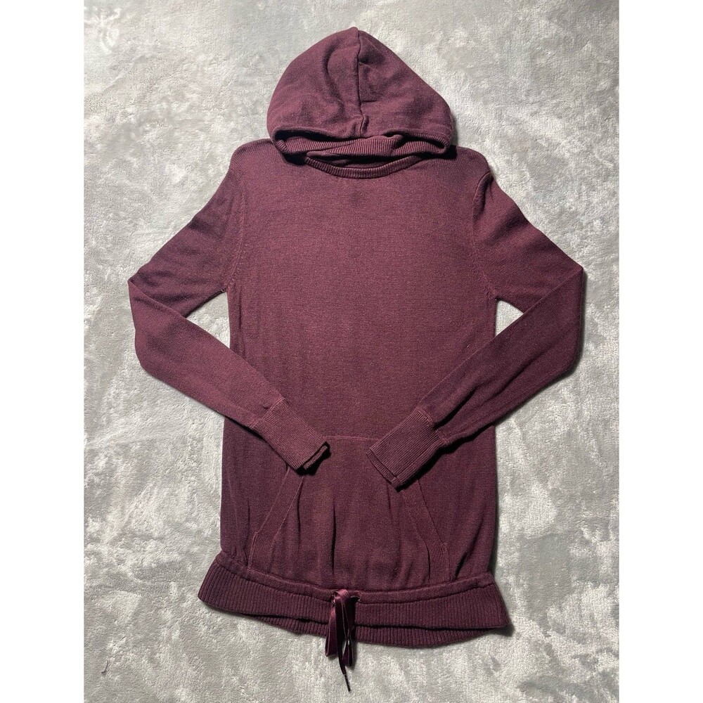 Lululemon Maroon Knit Hoodie Sweater Pullover Drawstring Ribbon Hem Size 6